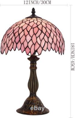 Vintage Tiffany Style Pink Wisteria Stained Glass Table Lamp Bedside Light Decor