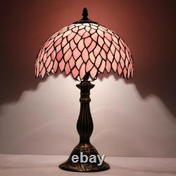Vintage Tiffany Style Pink Wisteria Stained Glass Table Lamp Bedside Light Decor