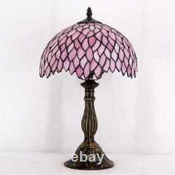 Vintage Tiffany Style Pink Wisteria Stained Glass Table Lamp Bedside Light Decor