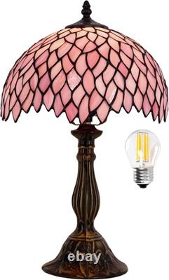 Vintage Tiffany Style Pink Wisteria Stained Glass Table Lamp Bedside Light Decor