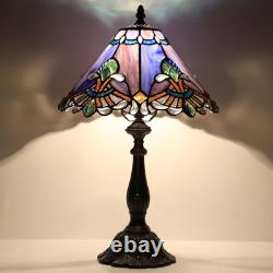 Vintage Tiffany Style Purple Baroque Stained Glass Table Lamp 19 Bedside Light