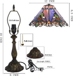 Vintage Tiffany Style Purple Baroque Stained Glass Table Lamp 19 Bedside Light
