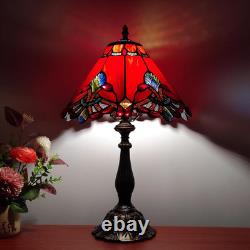Vintage Tiffany Style Red Baroque Stained Glass Table Lamp 3-Color LED Decor