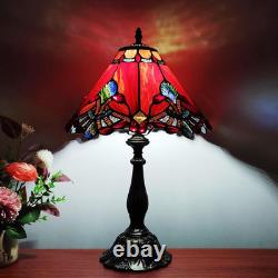 Vintage Tiffany Style Red Baroque Stained Glass Table Lamp 3-Color LED Decor