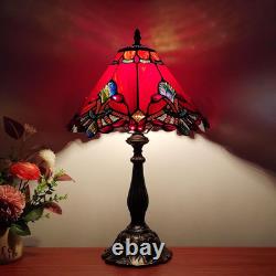 Vintage Tiffany Style Red Baroque Stained Glass Table Lamp 3-Color LED Decor