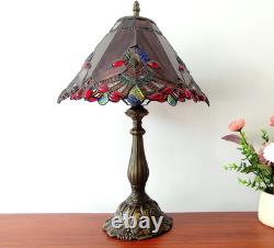 Vintage Tiffany Style Red Baroque Stained Glass Table Lamp 3-Color LED Decor