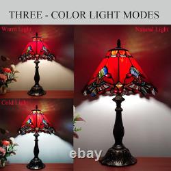 Vintage Tiffany Style Red Baroque Stained Glass Table Lamp 3-Color LED Decor