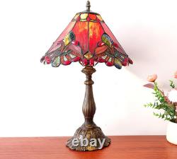 Vintage Tiffany Style Red Baroque Stained Glass Table Lamp 3-Color LED Decor