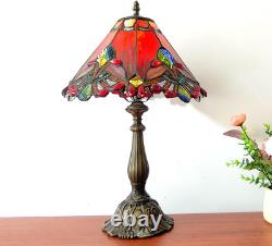 Vintage Tiffany Style Red Baroque Stained Glass Table Lamp 3-Color LED Decor