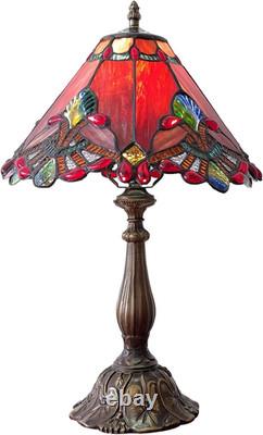 Vintage Tiffany Style Red Baroque Stained Glass Table Lamp 3-Color LED Decor