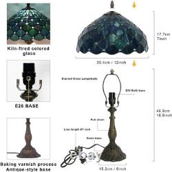 Vintage Tiffany Style Sea Blue Pearl Stained Glass Table Lamp 12 Reading Light