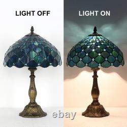 Vintage Tiffany Style Sea Blue Pearl Stained Glass Table Lamp 12 Reading Light