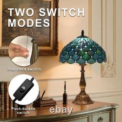 Vintage Tiffany Style Sea Blue Pearl Stained Glass Table Lamp 12 Reading Light