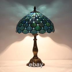 Vintage Tiffany Style Sea Blue Pearl Stained Glass Table Lamp 12 Reading Light