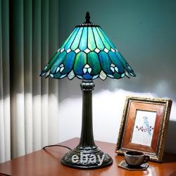 Vintage Tiffany Style Sea Blue Stained Glass Table Lamp Bedside Desk Light
