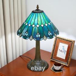 Vintage Tiffany Style Sea Blue Stained Glass Table Lamp Bedside Desk Light