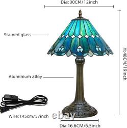 Vintage Tiffany Style Sea Blue Stained Glass Table Lamp Bedside Desk Light