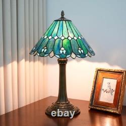Vintage Tiffany Style Sea Blue Stained Glass Table Lamp Bedside Desk Light