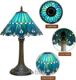 Vintage Tiffany Style Sea Blue Stained Glass Table Lamp Bedside Desk Light