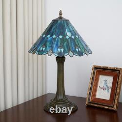 Vintage Tiffany Style Sea Blue Stained Glass Table Lamp Bedside Desk Light