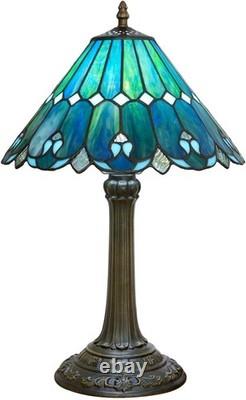 Vintage Tiffany Style Sea Blue Stained Glass Table Lamp Bedside Desk Light