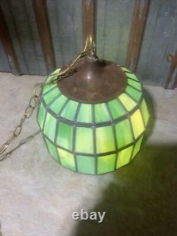 Vintage Tiffany Style Slag Stained Glass Chandelier Hanging Lamp GREEN