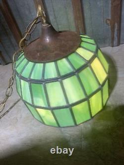Vintage Tiffany Style Slag Stained Glass Chandelier Hanging Lamp GREEN