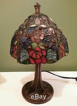 Vintage Tiffany Style Stained Glass Accent Lamp Pair