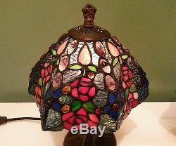 Vintage Tiffany Style Stained Glass Accent Lamp Pair