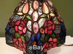 Vintage Tiffany Style Stained Glass Accent Lamp Pair