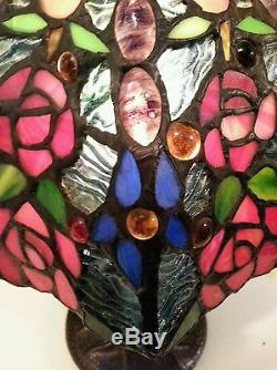 Vintage Tiffany Style Stained Glass Accent Lamp Pair