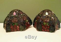 Vintage Tiffany Style Stained Glass Accent Lamp Pair