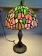 Vintage Tiffany Style Stained Glass Accent Table Lamp Floral Roses Motif