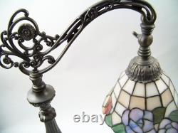 Vintage Tiffany Style Stained Glass Bridge Arm Table Desk Reading Art Deco Lamp