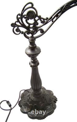 Vintage Tiffany Style Stained Glass Bridge Arm Table Desk Reading Art Deco Lamp