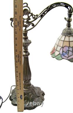 Vintage Tiffany Style Stained Glass Bridge Arm Table Desk Reading Art Deco Lamp