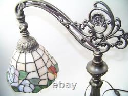 Vintage Tiffany Style Stained Glass Bridge Arm Table Desk Reading Art Deco Lamp