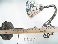 Vintage Tiffany Style Stained Glass Bridge Arm Table Desk Reading Art Deco Lamp