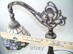 Vintage Tiffany Style Stained Glass Bridge Arm Table Desk Reading Art Deco Lamp