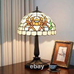 Vintage Tiffany Style Stained Glass Crab Table Lamp Coastal Bedside Nightlight