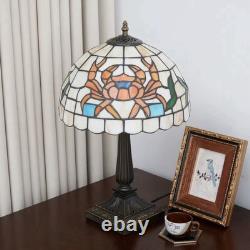 Vintage Tiffany Style Stained Glass Crab Table Lamp Coastal Bedside Nightlight