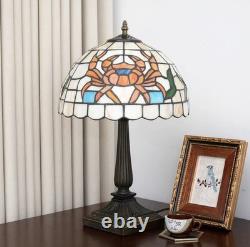 Vintage Tiffany Style Stained Glass Crab Table Lamp Coastal Bedside Nightlight
