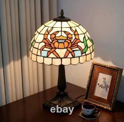 Vintage Tiffany Style Stained Glass Crab Table Lamp Coastal Bedside Nightlight