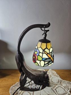 Vintage Tiffany Style Stained Glass Dragonfly Cat Butterfly Table Lamp 15