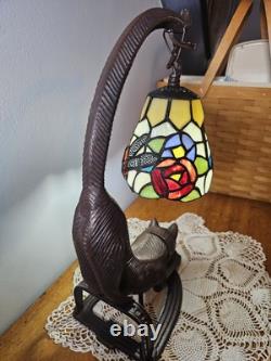 Vintage Tiffany Style Stained Glass Dragonfly Cat Butterfly Table Lamp 15