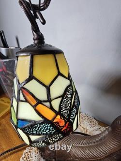 Vintage Tiffany Style Stained Glass Dragonfly Cat Butterfly Table Lamp 15