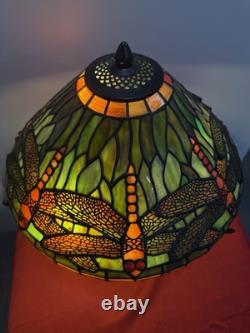 Vintage Tiffany-Style Stained Glass Dragonfly Lamp 3-Light, Mosaic Glass Base