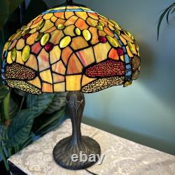 Vintage Tiffany Style Stained Glass Dragonfly Table Lamp 22 x 17 in Working
