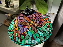 Vintage Tiffany Style Stained Glass Dragonfly Table Lamp With Blue Mosaic 22