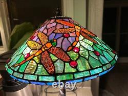 Vintage Tiffany Style Stained Glass Dragonfly Table Lamp With Blue Mosaic 22